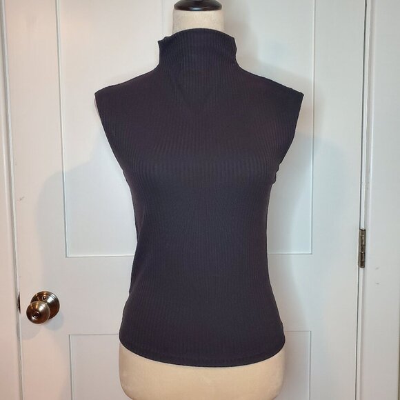 NWT ANN TAYLOR SZ XXS Black Knit Mock-neck Ribbed Shell Top - Picture 2 of 10